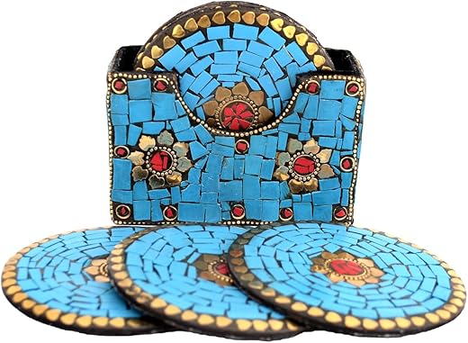 Skywalk Set Of 6 Handcrafted Wooden Coasters With Stand,Ideal For Table Kitchen Rustic Bar Decoration,Tabletop Protection For Home, Office &Amp; Gifting Décor Lk-19 5X5 Multicolour