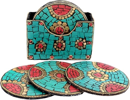 Skywalk Set Of 6 Handcrafted Wooden Coasters With Stand,Ideal For Table Kitchen Rustic Bar Decoration,Tabletop Protection For Home, Office &Amp; Gifting Décor Lk-17 5X5 Multicolour