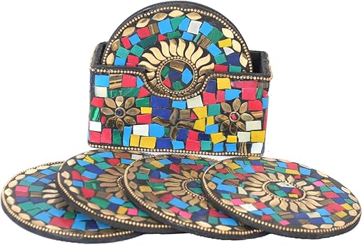 Skywalk Set Of 6 Handcrafted Wooden Coasters With Stand,Ideal For Table Kitchen Rustic Bar Decoration,Tabletop Protection For Home, Office &Amp; Gifting Décor Lk-21