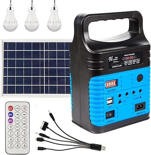 Solar Generator - Portable Power Station For Emergency Power Supply,Portable Generators For Camping,Home Use&Amp;Outdoor,Solar Powered Generator With Panel Including 3 Sets Led Light (Blue)