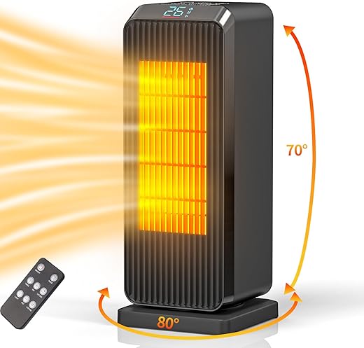 Space Heater Electric Low Energy - 1500W Indoor Ceramic Fast Heating Fan Heater With Thermostat Eco Efficient Vertical &Amp; Horizontal Oscillating Overheat Protection Heater Silent For Bedroom Home