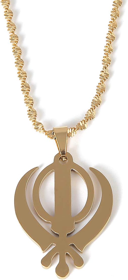 Stainless Steel Sikhism Sikh Khanda Jewelry Sikhs Necklace India Pakistan Malaysia Religious (Gold Color)