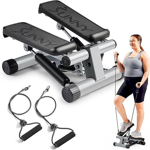 Sunny Health &Amp; Fitness Mini Stepper For Exercise Low-Impact Stair Step Cardio Equipment With Resistance Bands, Digital Monitor, Optional Twist Motion Stepper , Black