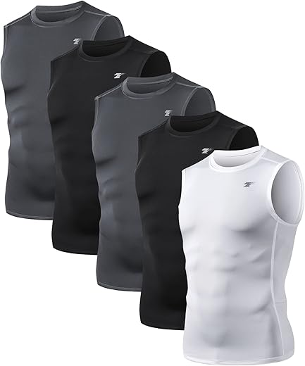 Telaleo 5 Pack Men'S Athletic Compression Shirts Sleeveless Workout Tank Top Sports Base Layer Running Basketball 2Xl/02