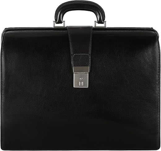 Time Resistance Leather Lawyer Briefcase For Men And Women Black Italian Attache Doctor Bag