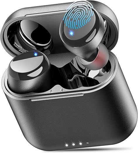 Tozo T6 True Wireless Earbuds Bluetooth 5.3 Headphones Touch Control With Wireless Charging Case Ipx8 Waterproof Stereo Earphones In-Ear Built-In Mic Headset Premium Deep Bass Black