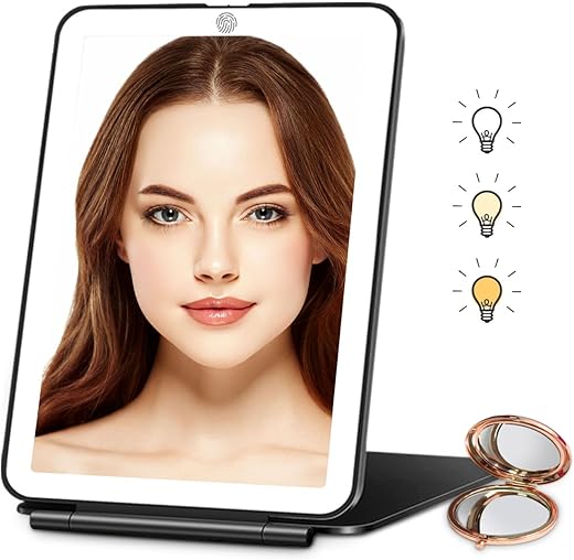 Travel Makeup Mirror, Vanity Mirror With Lights, 56 Led Vanity Mirror, Dimmable Touch Screen, 3 Colors Modes, 2000Mah Batteries, Portable Lighted Makeup Beauty Mirror, Travel Essentials (Black)