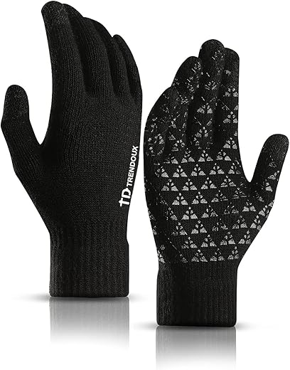 Trendoux Winter Gloves, Knit Touch Screen Glove Men Women Texting Smartphone Driving - Anti-Slip - Elastic Cuff - Thermal Soft Upgraded Lining - Hands Warm In Cold Weather - Black - M