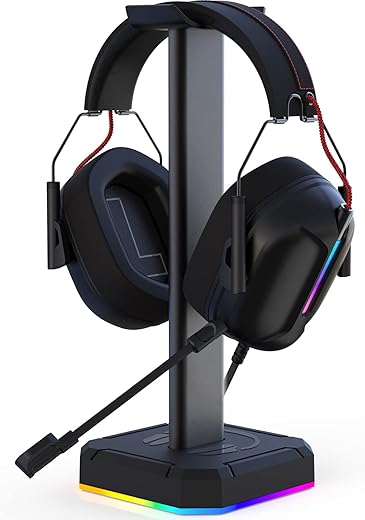 Tupargo Headphone Stand With Single Rolling Rgb Light For Desk Pc Gaming Headset,Aluminum Alloy Connecting Rod And Non-Slip Rubber Pad, Suitable For All Over -Ear Headphone(Basic Black)