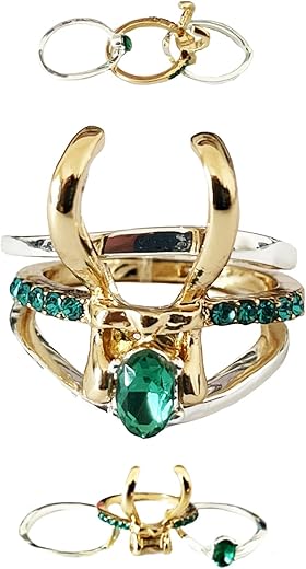 Twin Six 3-In-1 Loki Helmet Ring, Fadeless Environmentally Friendly Zinc Alloy Golden Superhero Rings, 7-9 Gift For Women, Girls (9)