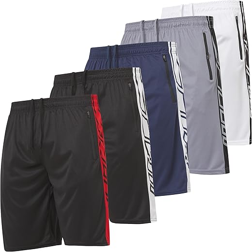 Ultra Performance Mens 5 Pack Athletic Running Shorts, Basketball Gym Workout Shorts For Men With Zippered Pockets