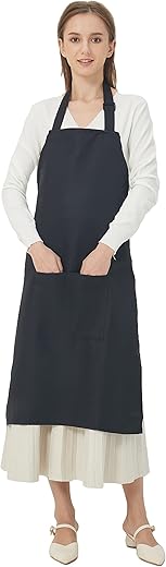 Ured 3Pcs Black Apron For Women，Bib Kitchen Apron，Extra Long Protection From Knee To Chest，Nail Tech Apron With Pockets，Artist Apron With Pockets，Chef Apron Elegant Life Rpet Fabric