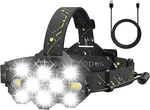 Victoper Headlamp Rechargeable, 22000 Lumens Super Bright 10 Led Head Lamp, 8+2 Mode Head Light With Red Light For Adult, Waterproof Head Flashlight For Outdoor Running, Hunting, Camping, Red&Amp;Black