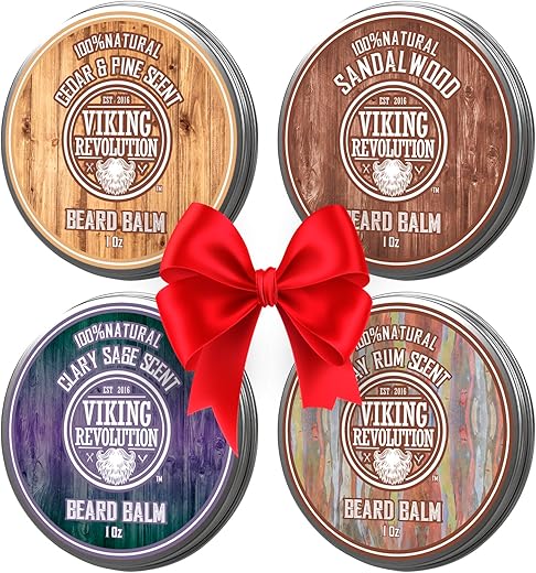 Viking Revolution 4 Beard Balm Variety Pack (1Oz Each)- Sandalwood, Pine &Amp; Cedar, Bay Rum, Clary Sage- Styles, Strengthens &Amp; Softens Beards &Amp; Mustaches - Leave In Conditioner Wax For Men
