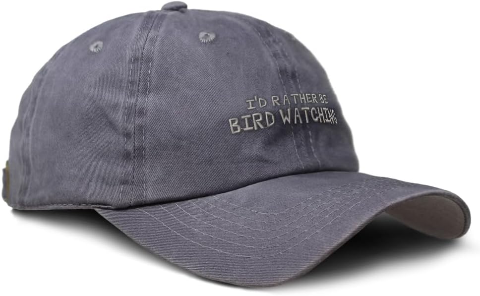 Vintage Washed Hat I'D Rather Be Bird Watching Embroidery Cotton Dad Hats For Men &Amp; Women Buckle Closure Grey Design Only