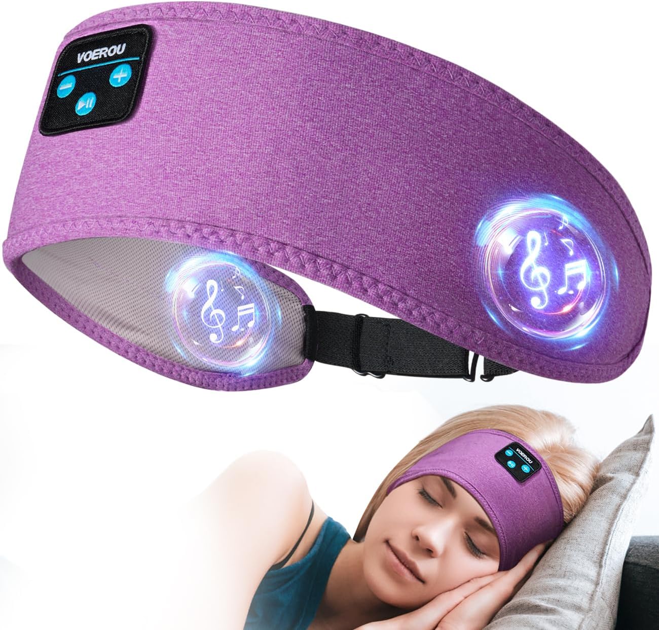 Voerou Sleep Headphones Wireless Bluetooth - Adjustable Headband Earbuds Washable Sleeping Headphones, Technology Gadgets For Side Sleepers, Workout, Jogging, Yoga, Insomnia, Travel, Meditation