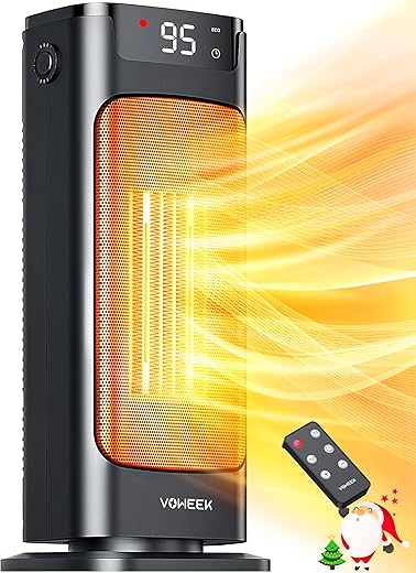 Voweek Space Heater, 1500W 3S Ceramic Heating Portable Heater For Indoor Use With Thermostat, Energy Saving, Quiet Operation, 90° Oscillating, Remote, 12H Timer Electric Heater For Large Room