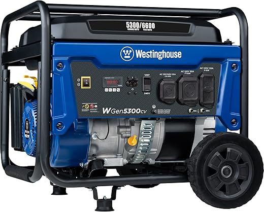 Westinghouse Outdoor Power Equipment 6600 Peak Watt Home Backup Portable Generator, Transfer Switch Ready 30A Outlet, Rv Ready 30A Outlet, Co Sensor, Carb Compliant