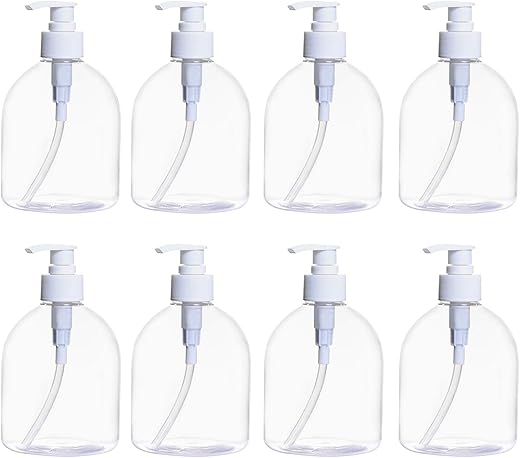 Yephets 16Oz Empty Pump Bottles For Hand Sanitizer，8 Pack Plastic Clear Vacuum Press Refillable Empty Bottles Bpa-Free Shampoo Containers For Soap, Cream, Lotion, Hand Sanitizer, Cleaning Solutions