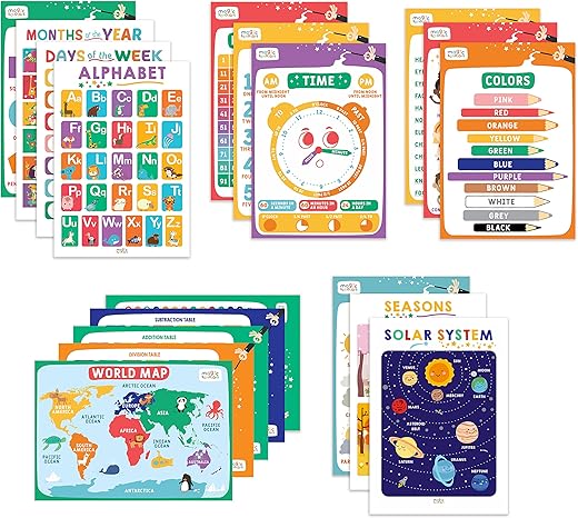 Magic Scholars Educational Posters, 18 Bundle Pack, Classroom Decor For Kids, Abc Learning For Toddlers, Kindergarten, Pre School, Homeschool Supplies, Alphabet Chart, Days Of The Week