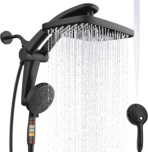 Rain Shower Head, Dual Shower Heads, Adjustable Integrated Bracket With Built-In Magnetic Base And Powerful Water Spray, With Handheld High-Pressure Spray Combination (Black).