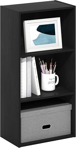 Furinno Luder Book Shelf, 3-Tier Modern Bookshelf, Open Shelves Bookcase 9.3 X 16 X 31.4, For Living Room, Bedroom, Home Office, Blackwood